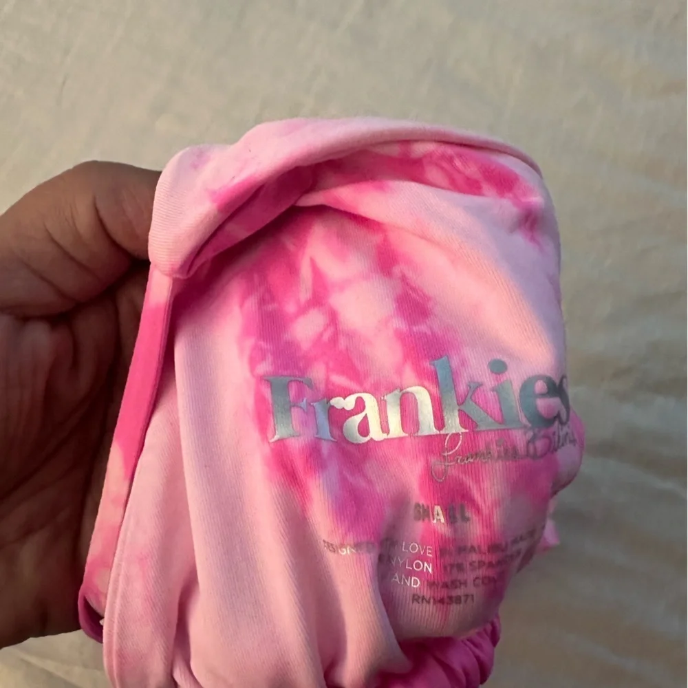Frankie’s Bikini Pink Tie-Dye Halter Triangle Bikini Top (631)